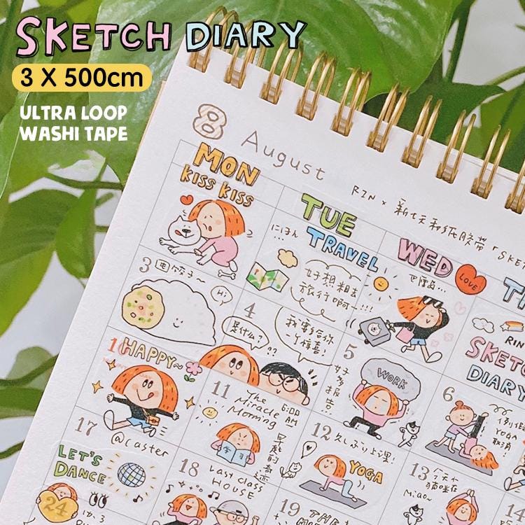 RiN Studio Sketch Diary Washi Tape: Kawaii Journaling Tape