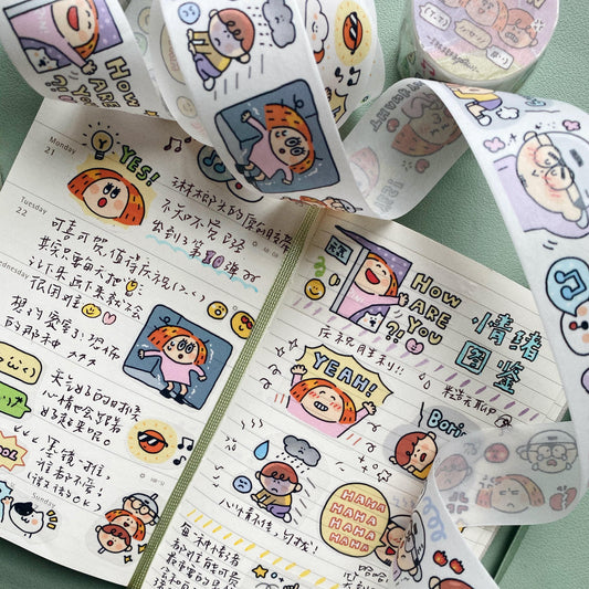 Emotion Die Cut Washi Tape: RiN Studio Vol. 10, Kawaii Journaling Kisscut Tape