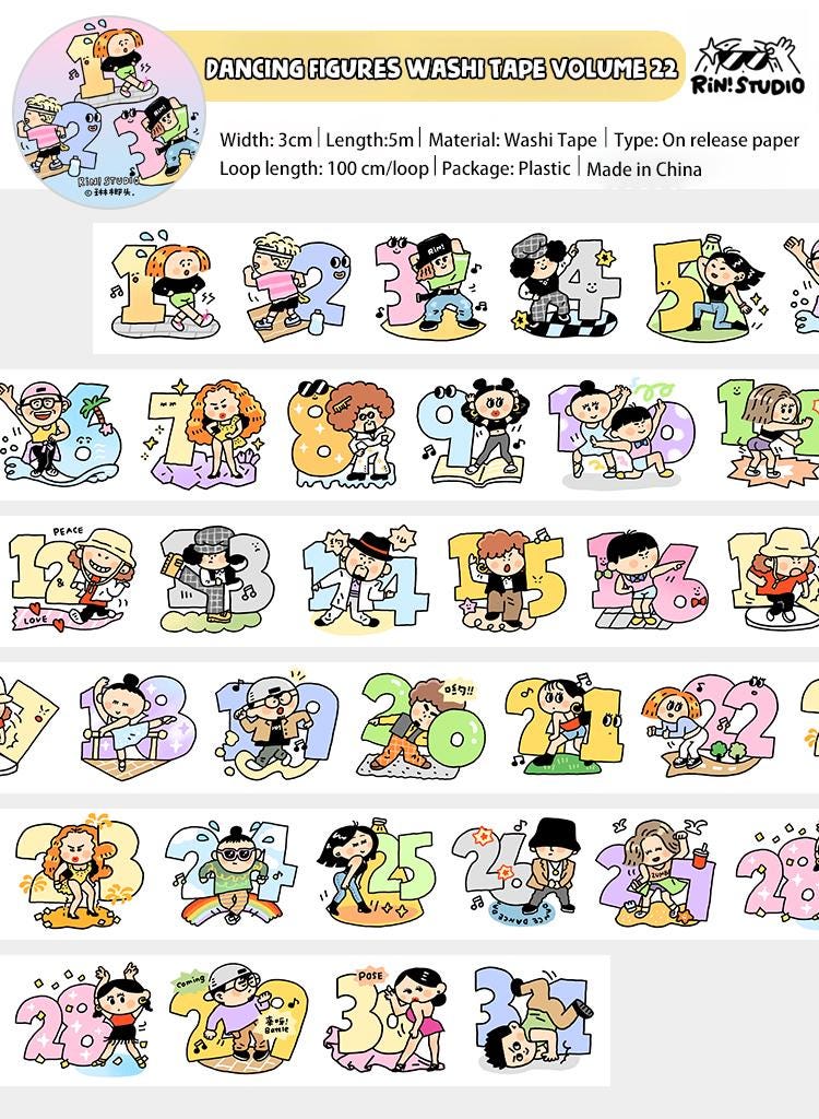 Dance Club Washi Tape: RiN Studio Kawaii Journaling Tape Vol. 22