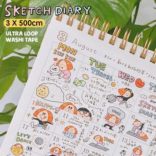 Kawaii Washi Tape Stickers: Sketch Diary by RiN Studio – flat lay for bullet journal spread