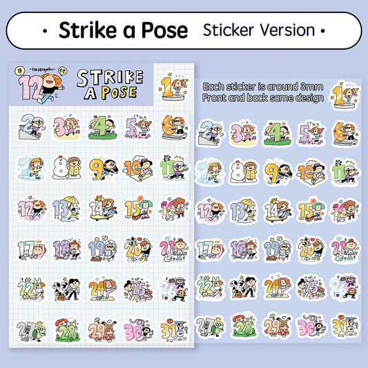 RiN Studio 'Strike a Pose' Number Stickers: Kawaii Calendar Journaling