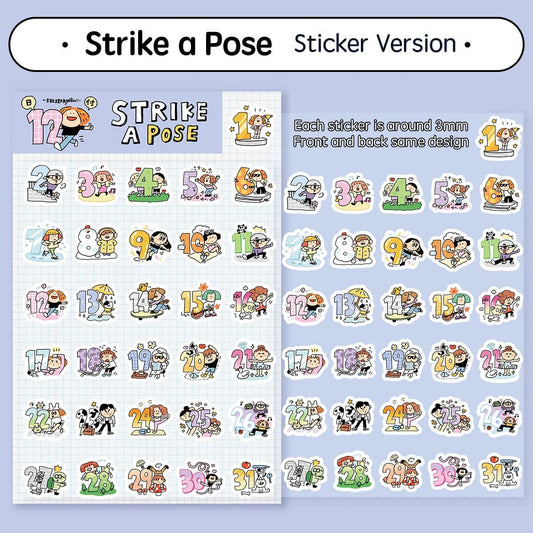 Strike a Pose Number Stickers by RiN Studio – flat lay for bullet journal spread