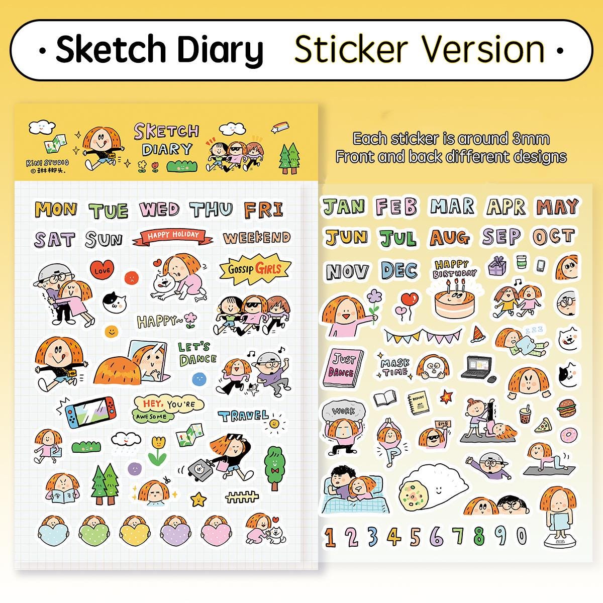 Kawaii Washi Tape Stickers: Sketch Diary, Calendar Stickers