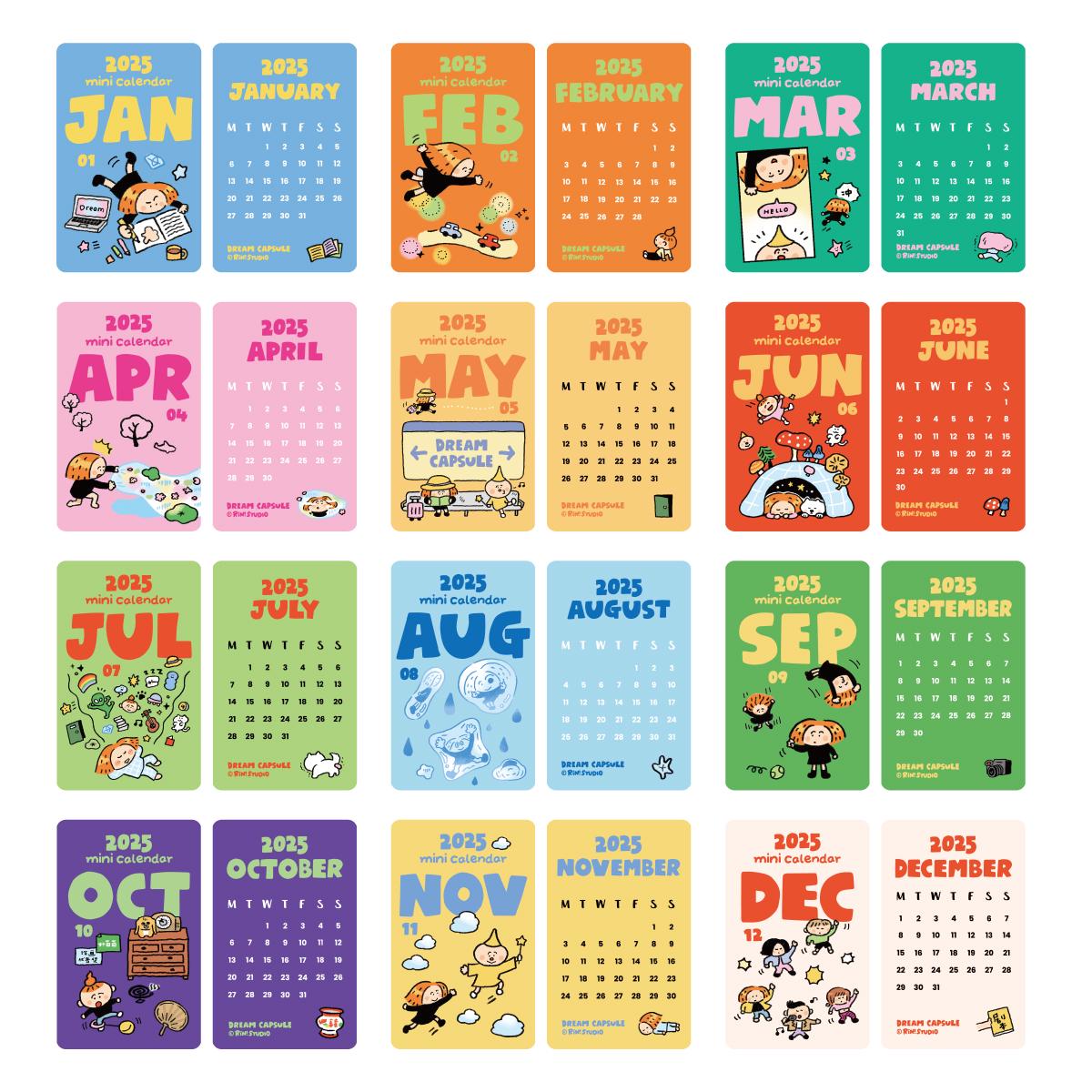 2025 Mini Calendar, 2025 Card Calendar, Monthly Calendar, Kawaii Calendar, Mini Calendar, Cute Calendar, Christmas Gift, Xmas Gift
