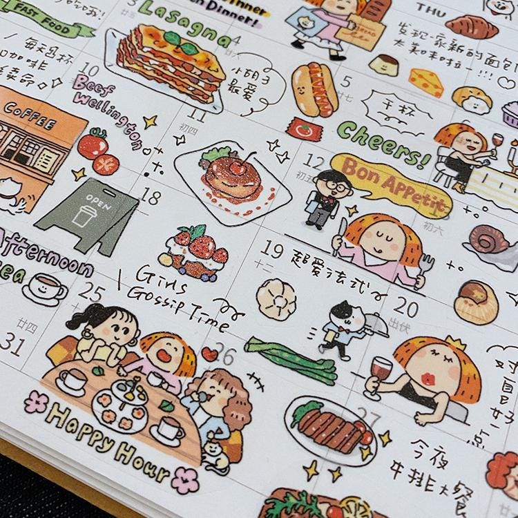 Food Stickers, Cute Stickers, Planner Stickers, Kawaii Journal Stickers, Western Food Sticker, Bullet Journal Stickers, Sticker Gift