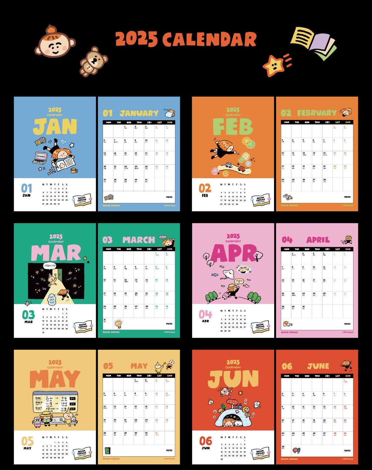 2025 Desk Calendar, 2025 Table Calendar, Monthly Calendar, Kawaii Calendar, Calendar with stand, Cute Calendar, Christmas Gift, Xmas Gift