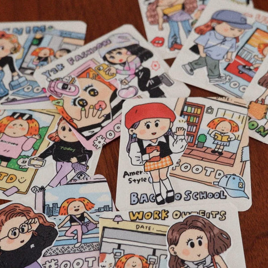 Fashion Girl Stickers OOTD by RiN Studio – flat lay for bullet journal spread