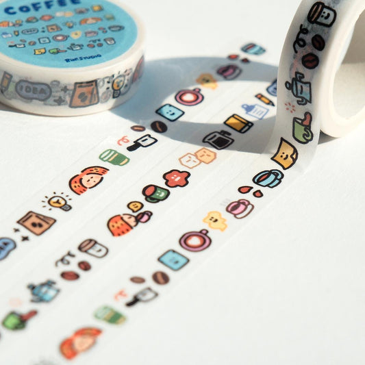 Kawaii Coffee Mini Emoji Washi Tape by RiN Studio – flat lay for bullet journal spread