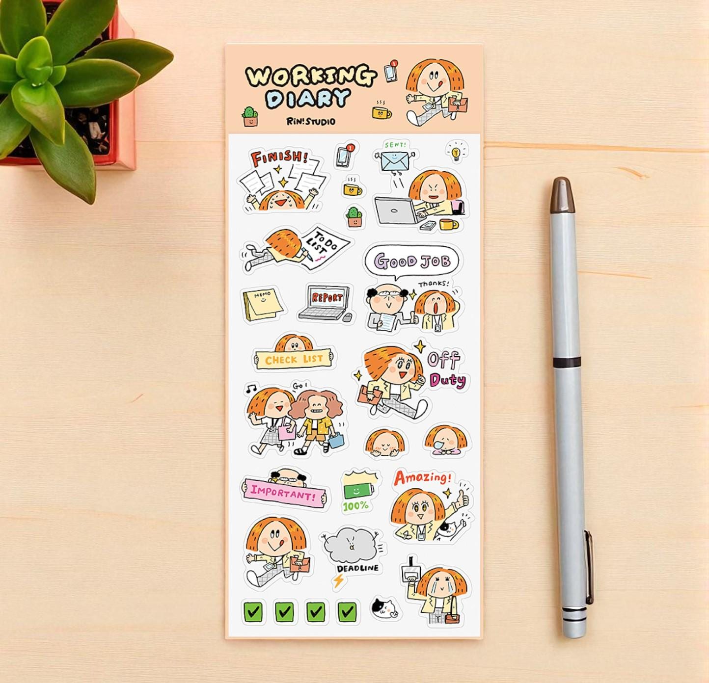 Kawaii PVC Stickers: Work Diary, Office Life Stickers