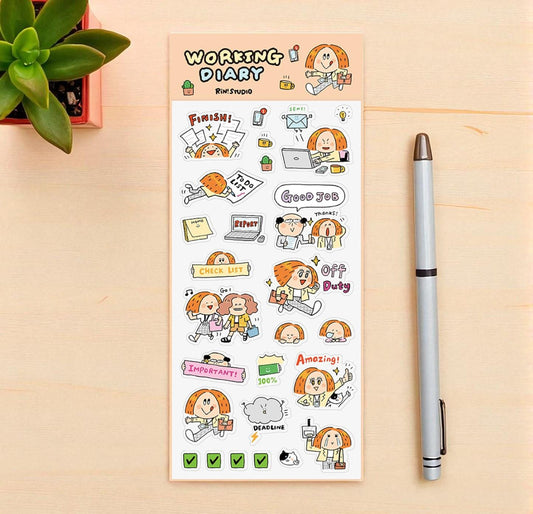 Kawaii PVC Stickers: Work Diary, Office Life Stickers