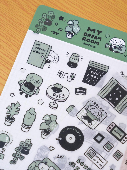 Kawaii Large Washi Tape Stickers My Dream by RiN Studio – flat lay for bullet journal spread