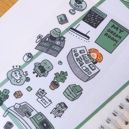 My Dream Room 3D PVC Stickers by RiN Studio – flat lay for bullet journal spread