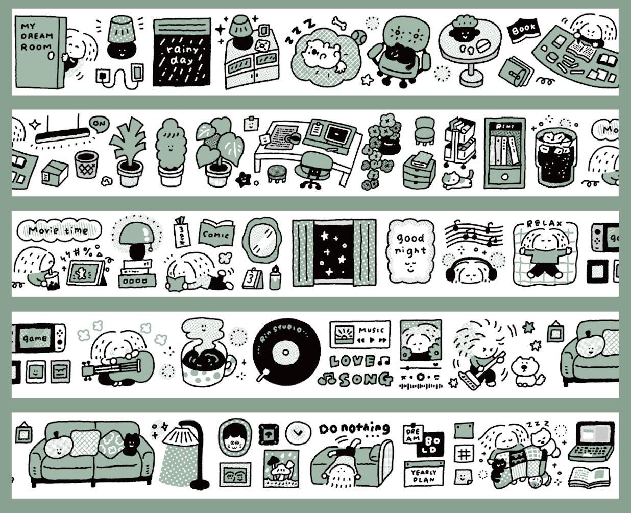 Kawaii Large Washi Tape Roll: Single Color, My dream room 3D Sticker, Scene sticker