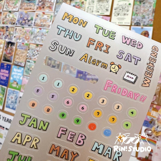 Kawaii PVC Stickers: Today is the day, Number Date Week sticker