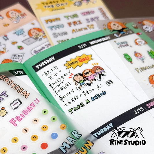 Girl Power PVC Stickers by RiN Studio – flat lay for bullet journal spread