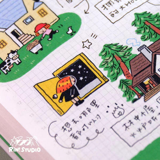 Dream House Washi Tape Cabin Beach by RiN Studio – flat lay for bullet journal spread