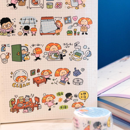 Chores Washi Tape Sticker Sheet, Home Cleaning by RiN Studio – flat lay for bullet journal spread