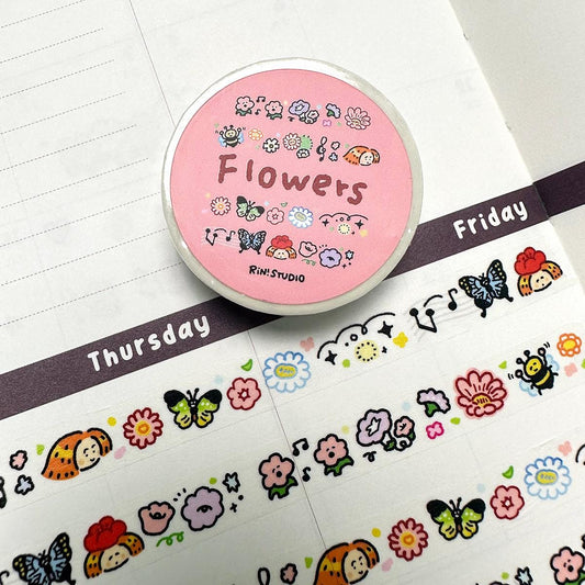Flowers Mini Washi Tape by RiN Studio – flat lay for bullet journal spread