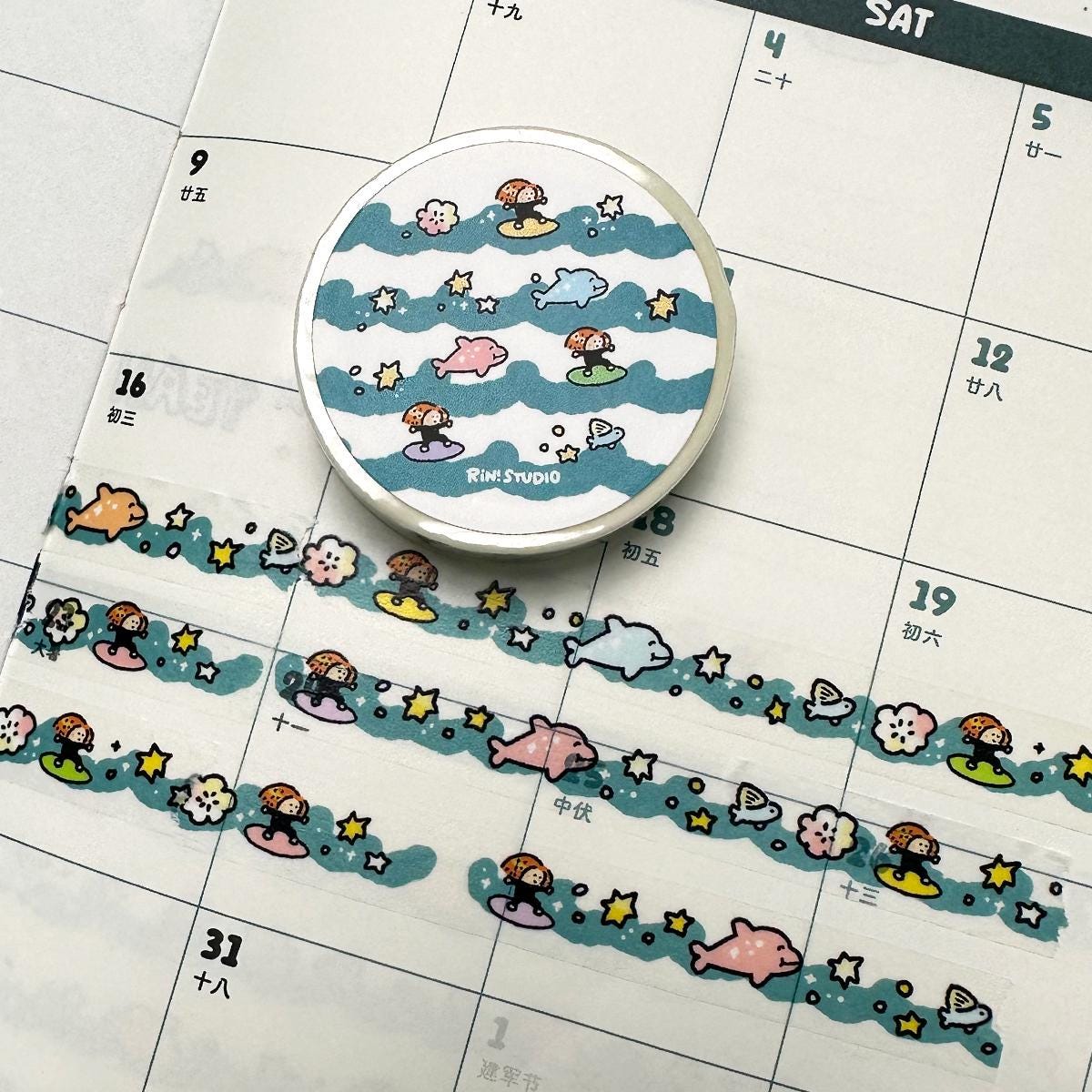 Wave mini Washi Tape - Surfing Beach decoration tape RiN! Studio
