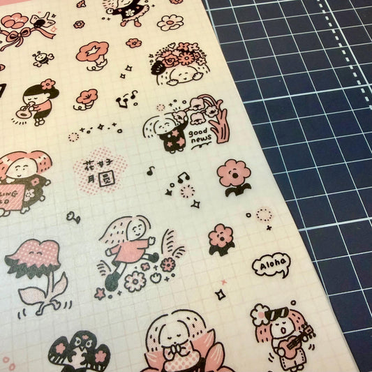 Flowers Sticker, Dazzling World Sticker, Monochrome Pink by RiN Studio – flat lay for bullet journal spread