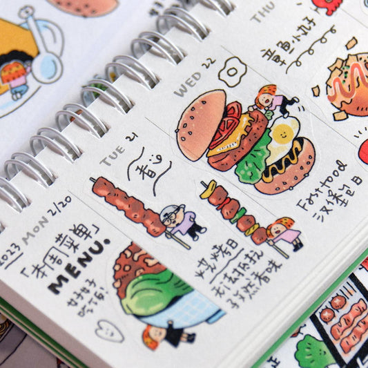 Asian Food Dream Washi Stickers, Kawaii Scrapbooking (V30) by RiN Studio – flat lay for bullet journal spread