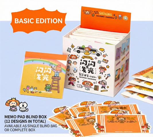 Blind box memo pads, shinning life by RiN Studio – flat lay for bullet journal spread