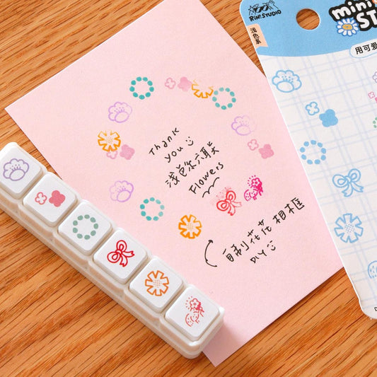 Mini 6 in 1 Stamps - Flower - Portable size by RiN Studio – flat lay for bullet journal spread