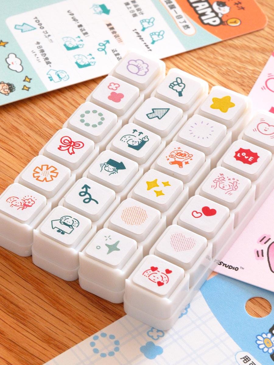 Mini 6 in 1 Stamps - Flower - Portable size by RiN Studio – in use with planner layout