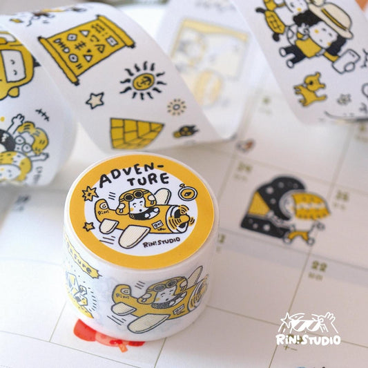 Kisscut Washi Tape - Advanture | Monochrome Yellow Theme | Die cut Journal Tape | RiN! Studio