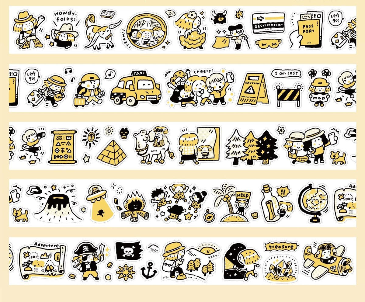 Kisscut Washi Tape - Advanture | Monochrome Yellow Theme | Die cut Journal Tape | RiN! Studio