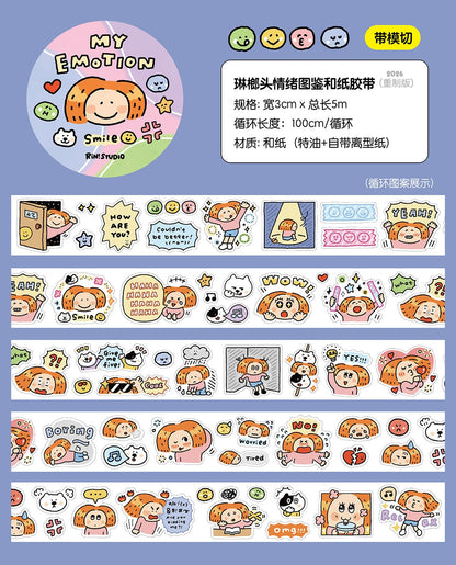 Emotion Die Cut Washi Tape: RiN Studio Vol. 10, Kawaii Journaling Kisscut Tape