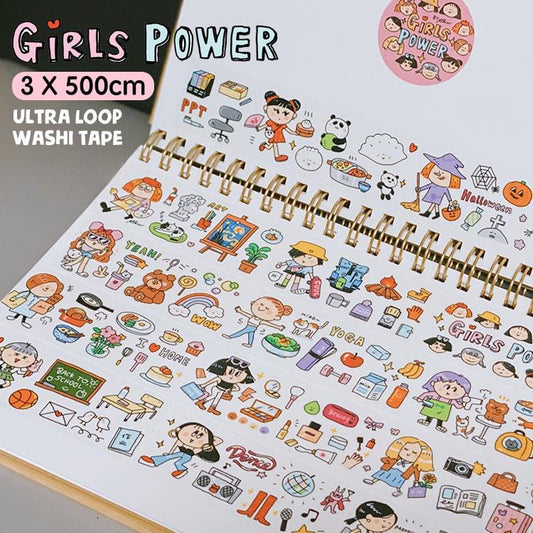 Kawaii Girl Power Washi Tape, Bullet Journal Scrapbook Tape