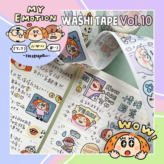 Emotion Die Cut Washi Tape: RiN Studio Vol. 10, Kawaii Journaling Kisscut Tape