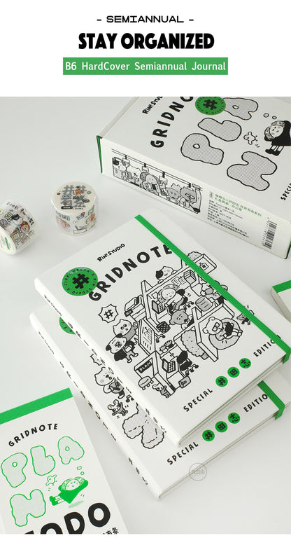 B6 Hardcover Semiannual Journal: RiN Studio Gridnote