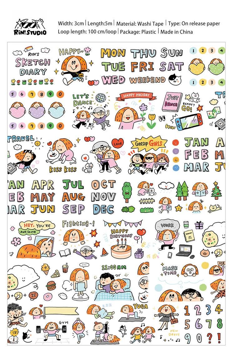 Kawaii Washi Tape Stickers: Sketch Diary, Calendar Stickers