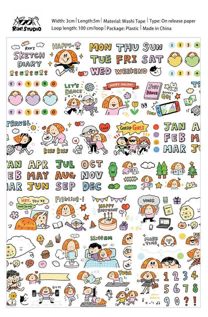 Kawaii Washi Tape Stickers: Sketch Diary, Calendar Stickers