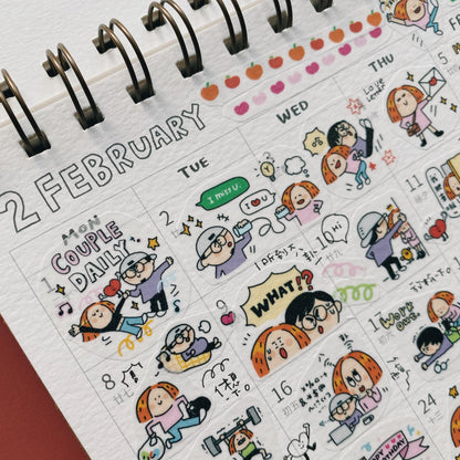 Kawaii Couple Washi Stickers, Valentines Gift, Journal Stickers