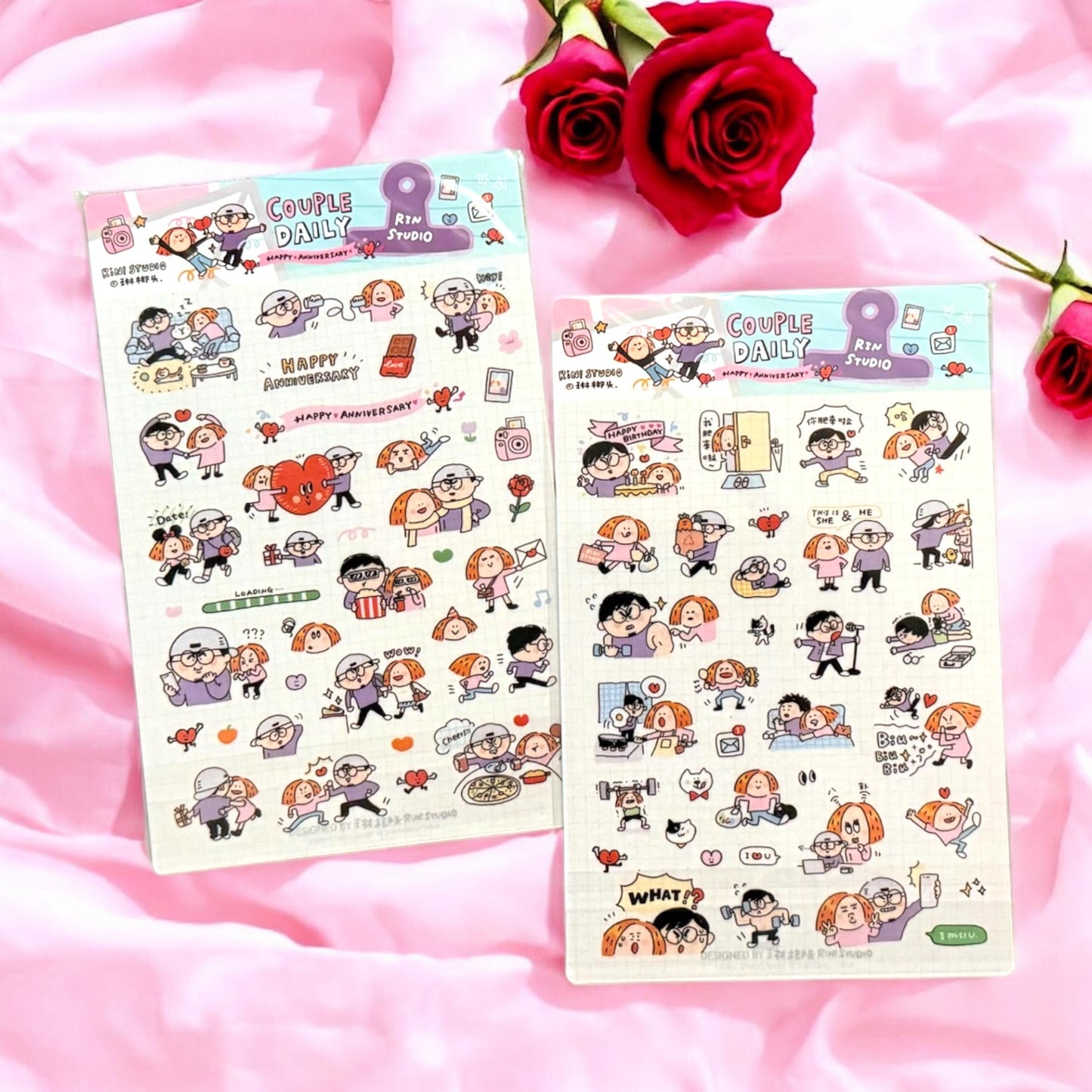 Kawaii Couple Washi Stickers, Valentines Gift, Journal Stickers
