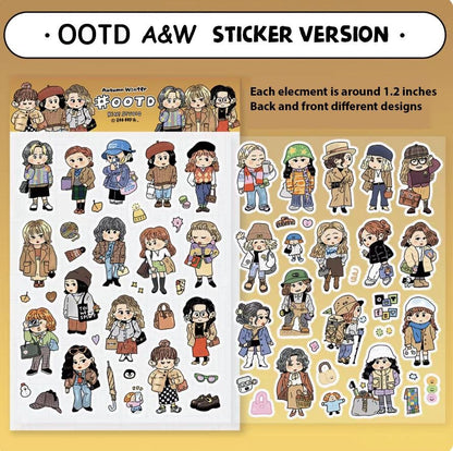 OOTD Fashion Stickers: Kawaii Planner Stickers - Autumn & Winter