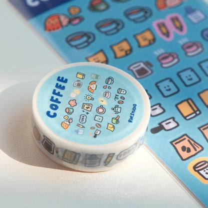 Kawaii Coffee Washi Tape: Mini Emoji Stickers, Scrapbooking Craft Tape