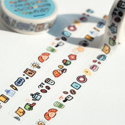 Kawaii Coffee Washi Tape: Mini Emoji Stickers, Scrapbooking Craft Tape