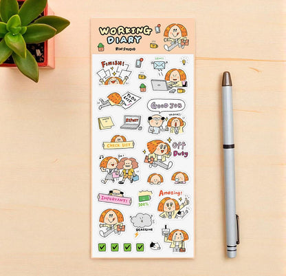 Kawaii PVC Stickers: Work Diary, Office Life Stickers