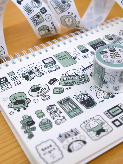 Kawaii Large Washi Tape Roll: Single Color, My dream room 3D Sticker, Scene sticker