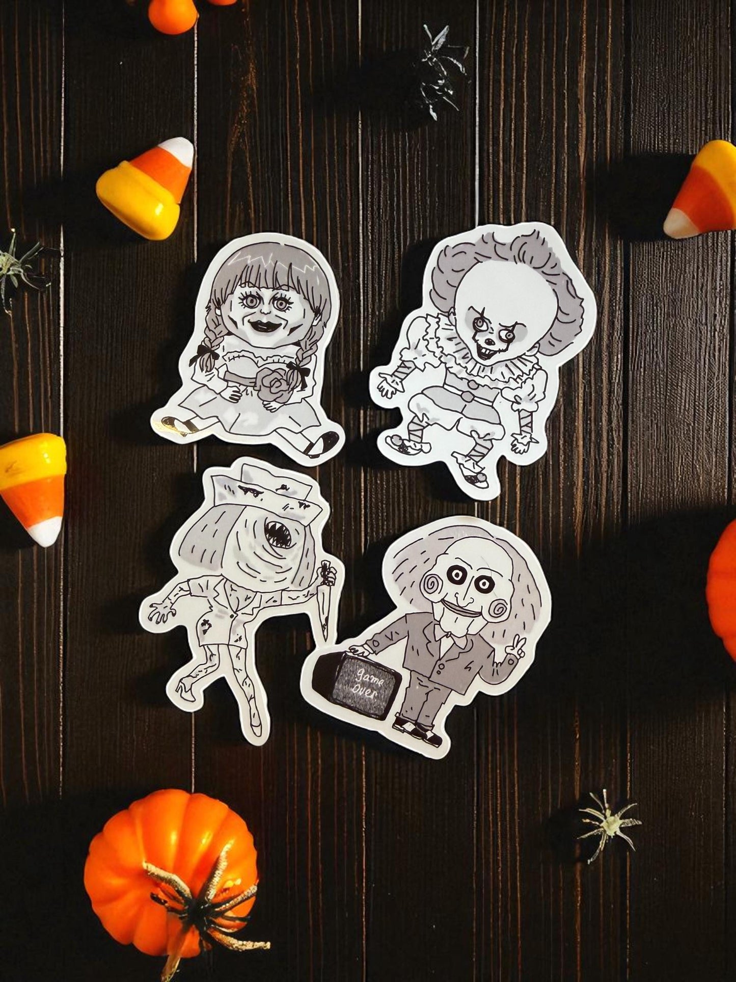 Halloween Vinyl Stickers, Horror Moive, Annabella, IT, SAW, Silent Hill, Water Bottle Sticker