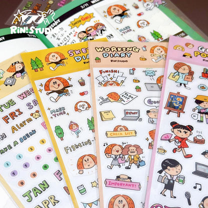 Kawaii PVC Stickers: Sketch Diary, Calendar Stickers
