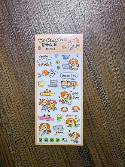 Kawaii PVC Stickers: Work Diary, Office Life Stickers