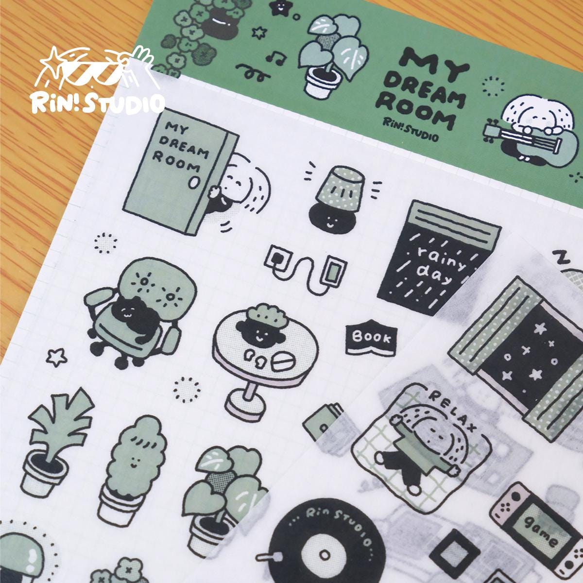 Kawaii Large Washi Tape Stickers: Single Color, My dream room