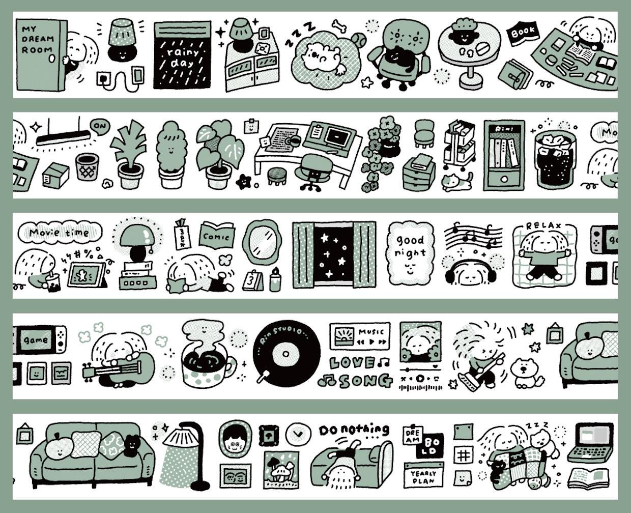 Kawaii Large Washi Tape Stickers: Single Color, My dream room