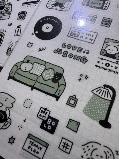 Kawaii Large Washi Tape Stickers: Single Color, My dream room
