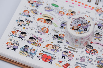 Kawaii Large Washi Tape Roll: Couple Stickers, Valentines Sticker, Valentines Gift, Kawaii Journal Stickers, Love Stickers, V5